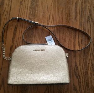 NWT Michael Kors MK Dome Crossbody purse, Gold